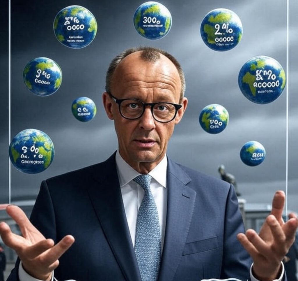Friedrich Merz Herunterspielen der Aktivitäten um nichts zu tun. Klimawandel ist ihm egal, Hauptsache BlackRock und die fossile Lobby. (ki-generiert).